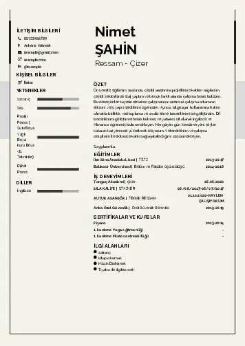 Ressam Cv Örnekleri cv indir